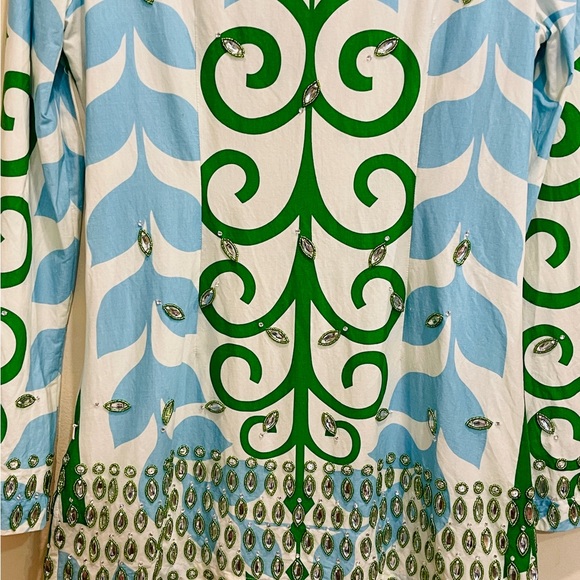 Rare Tory Burch Blue and Green Mirrored Tunic Blouse Top - Picture 10 of 16